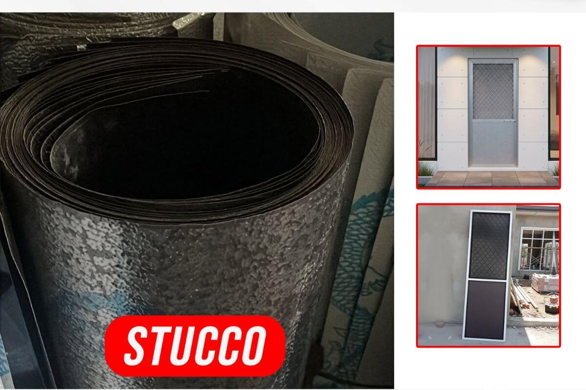 Stucco material roll with sample screen door applications for aluminum profile finishing