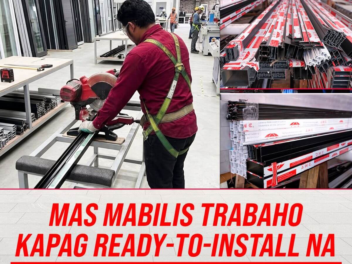 Aluminum profiles being cut and prepared for ready-to-install fabrication work