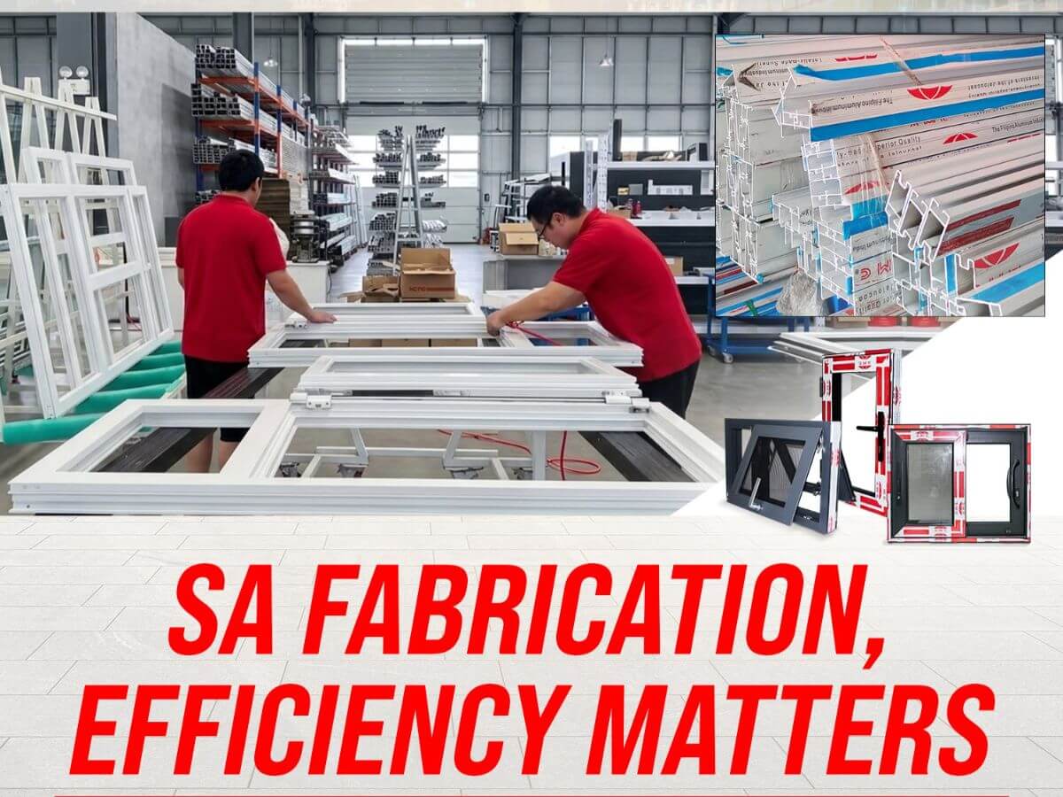 AMC Aluminum fabrication team assembling window frames with extruded profiles for efficient production