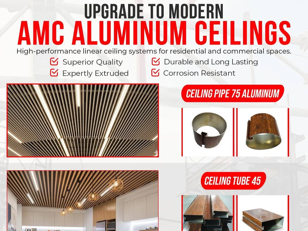 AMC aluminum ceiling systems for modern residential and commercial interior applications