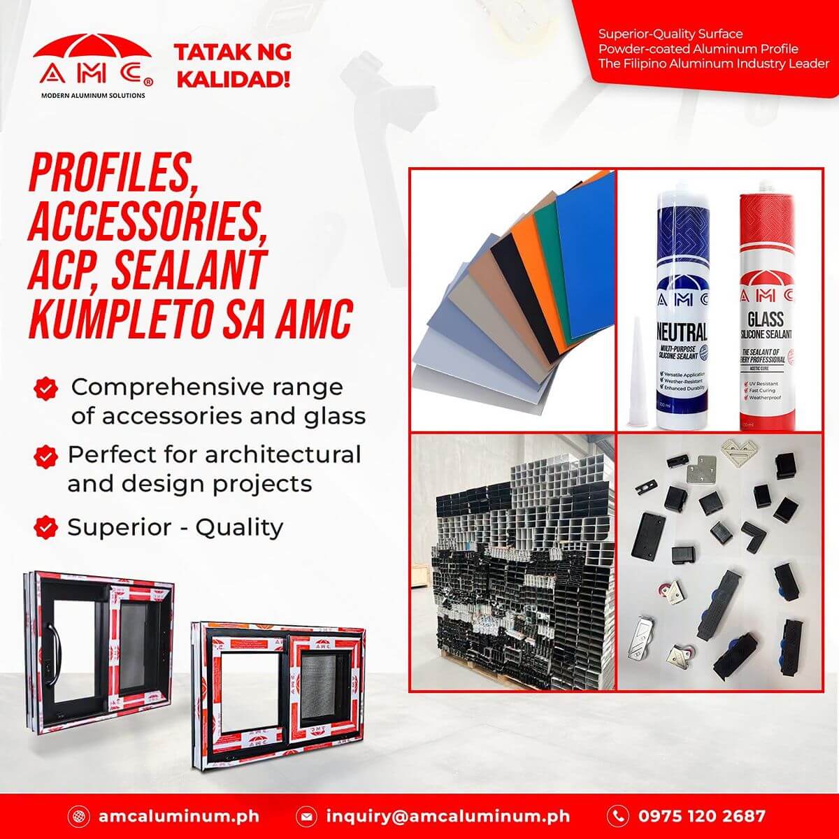 AMC Aluminum profiles, accessories, ACP, sealant, and glass products for complete project sourcing