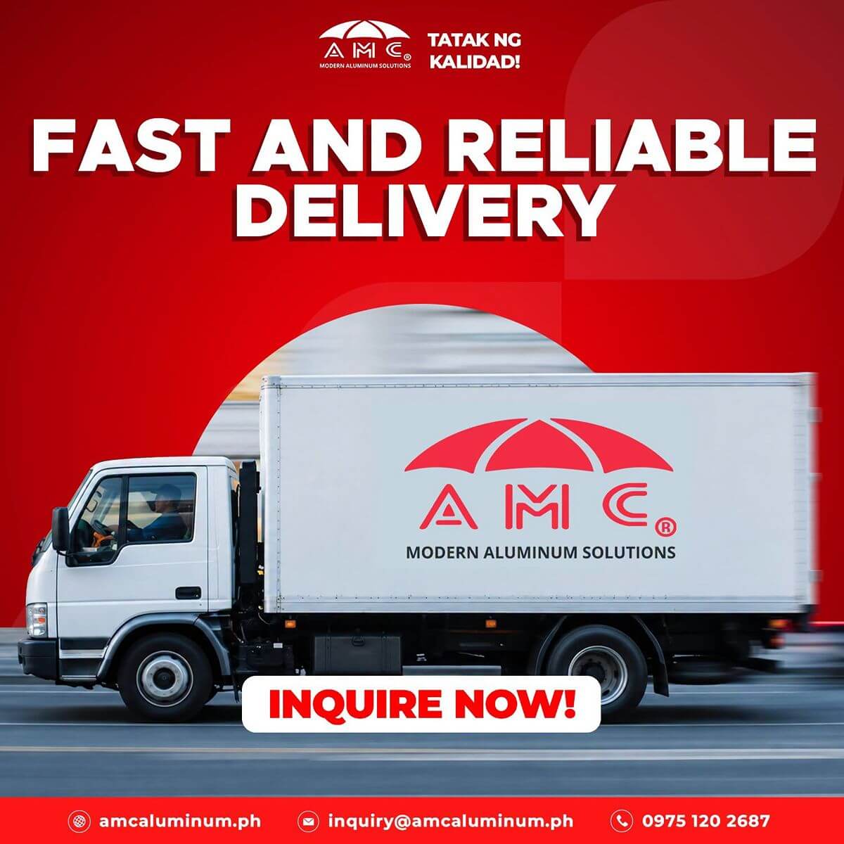 AMC Aluminum delivery truck highlighting fast and reliable supply of aluminum products and accessories